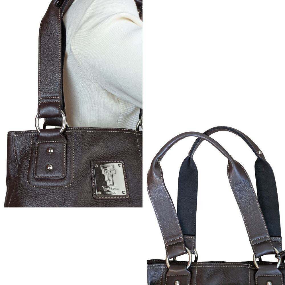 Tignanello Shoulder Bag Large Brown Pebbled Leather Multi Pocket Organizer Tote - Picture 8 of 12